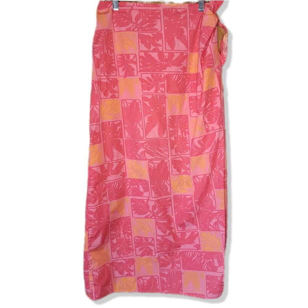 Talbots 100% Cotton Wrap Maxi Skirt Vibrant Pink & Orange Print Womens  8